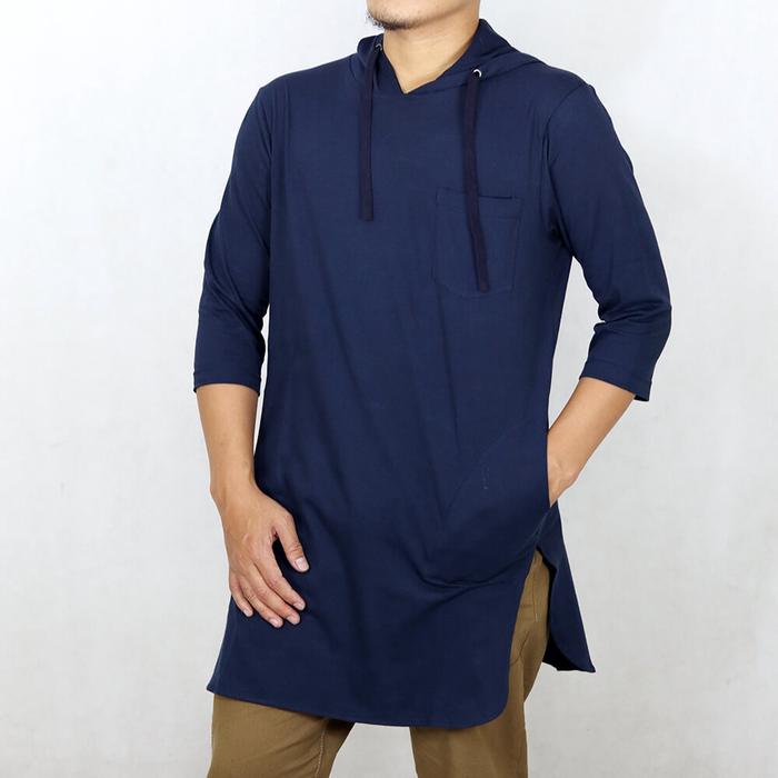 Kaos Kurta Premium / Baju Koko Pria KQ HOODIE NAVY - Navy,M - Rumah